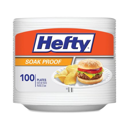 HEFTY Soak Proof Tableware, Foam Plates, 8 7/8" dia, PK100 D28100